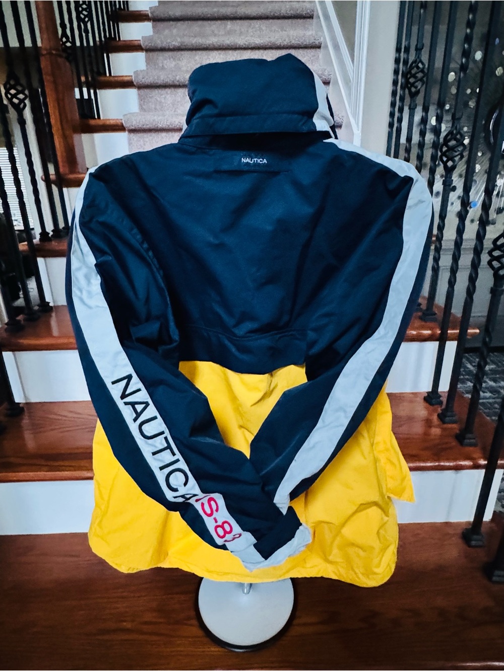 Nautica Men’s Navy, Yellow & White Colorblock Rain Jacket